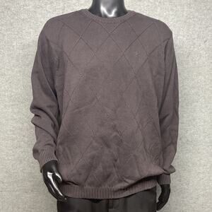 IZOD Vtg 90s Men XL Dad Grandpa Brown Argyle Retro V Neck Sweater 100% Cotton